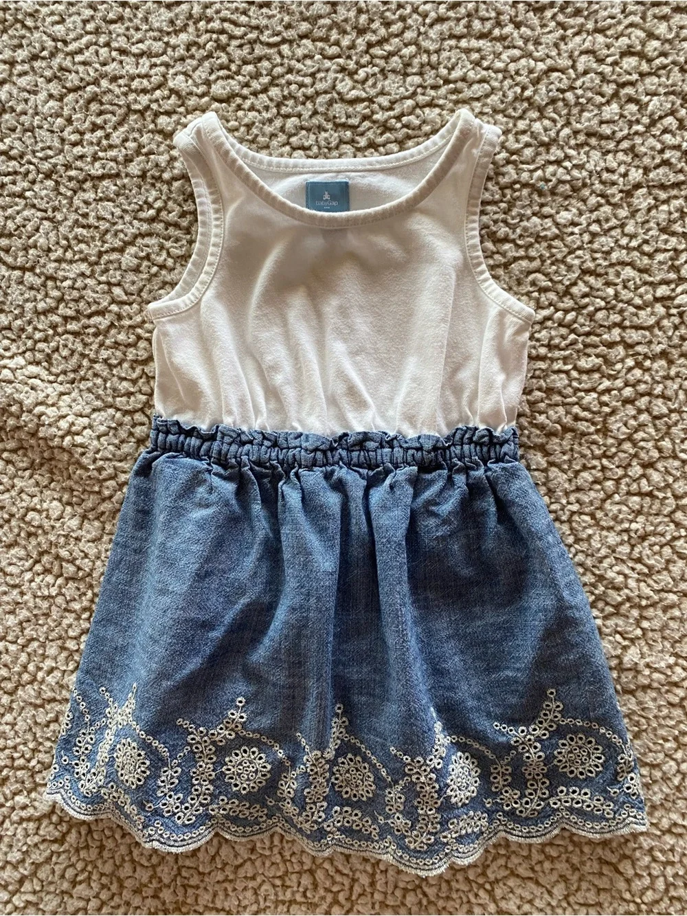 baby gap girl dress 18-24 months Denim Blue Underskirt Eyelet Lace Hem